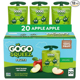 Fruit on the Go, Apple Apple, 3.2 oz (Pack of 20), Unsweetened Fruit Snacks for Kids, Gluten Free, Nut Free, and Recloseable Cap, BPA F